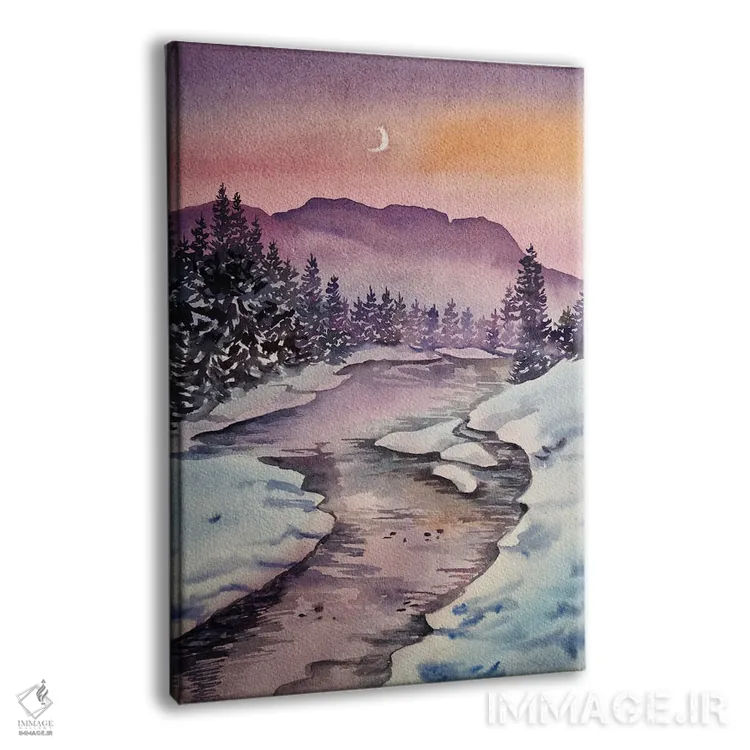 تابلو دکوراتیو جنگل زمستانی هنگام غروب اثر دلنارا ال - نمای پرسپکتیو محصول