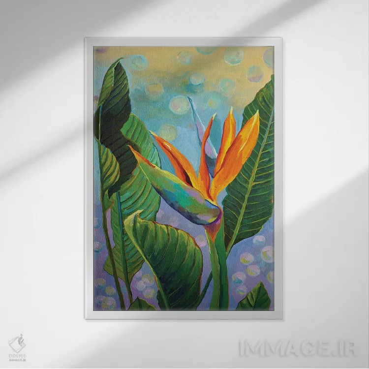 تابلو دکوراتیو Tropical Flower,استرلیتزیا، گل استوایی اثر دلنارا ال - نمای قابدار سفید