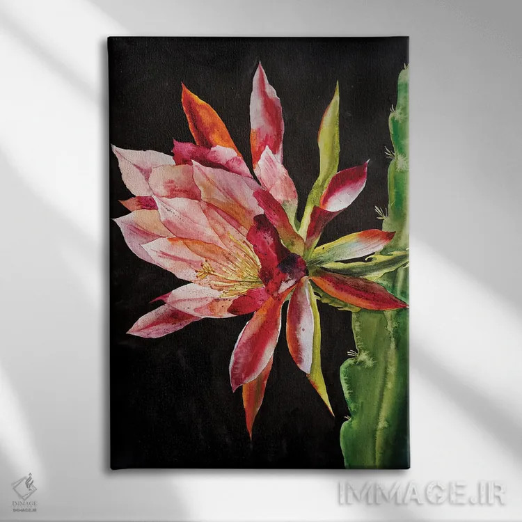 تابلو دکوراتیو گل کاکتوس اثر دلنارا ال - نمای روبهرو روی دیوار