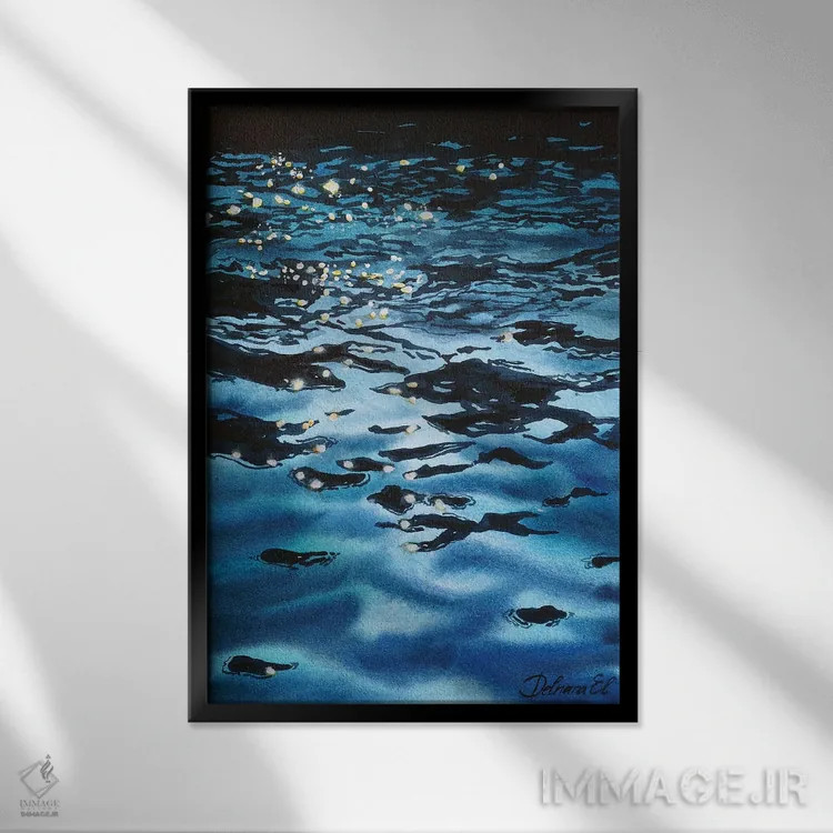 تابلو دکوراتیو انعکاس دریا و موج ها اثر دلنارا ال - نمای قابدار مشکی