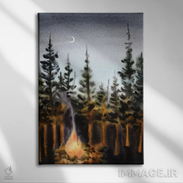 تابلو دکوراتیو شب شگفت انگیز در جنگل اثر دلنارا ال - نمای روبهرو روی دیوار