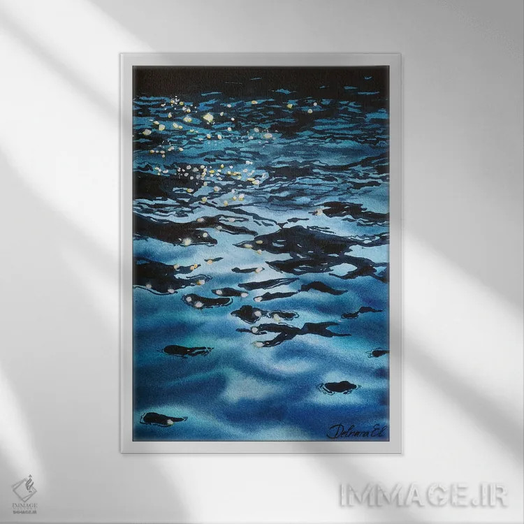 تابلو دکوراتیو انعکاس دریا و موج ها اثر دلنارا ال - نمای قابدار سفید