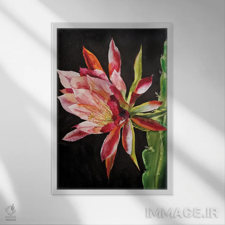 تابلو دکوراتیو گل کاکتوس اثر دلنارا ال - نمای قابدار سفید