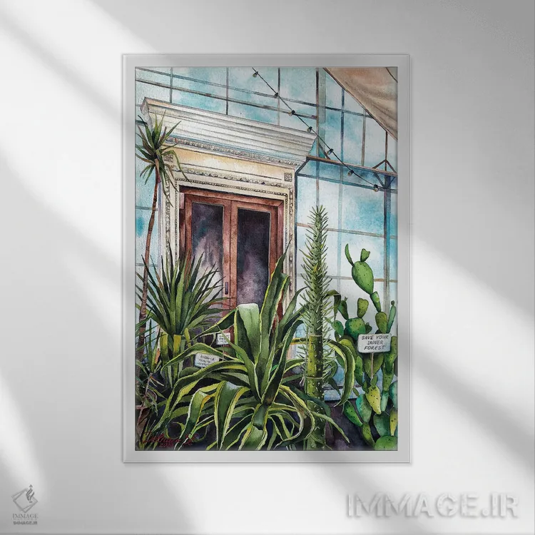 تابلو دکوراتیو جنگل درونی اثر دلنارا ال - نمای قابدار سفید