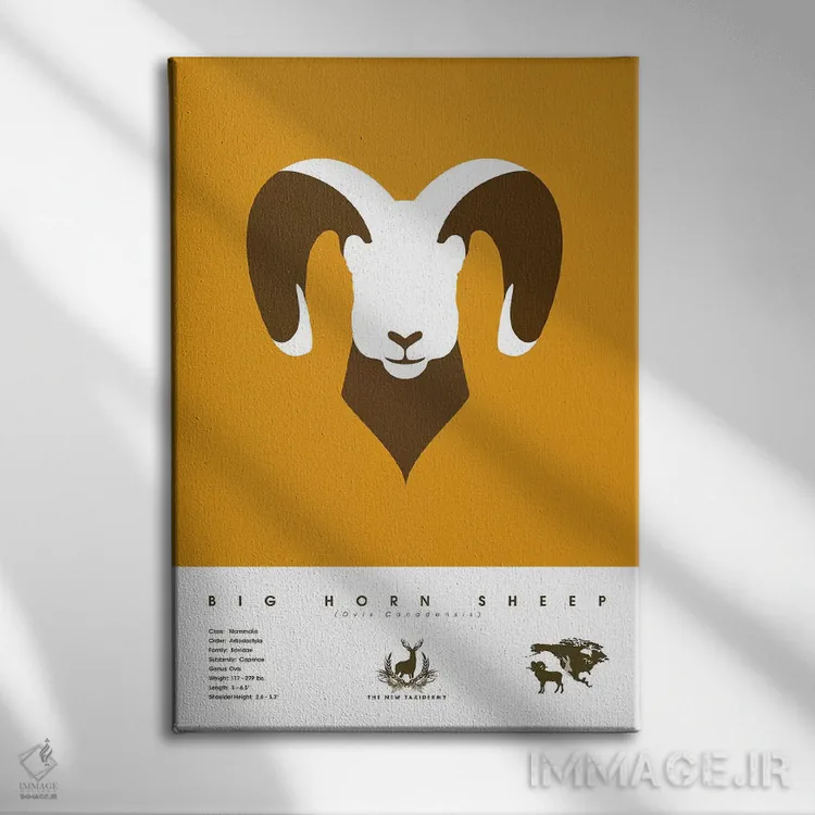 تابلو دکوراتیو گوسفند بزرگ شاخ اثر طراحی ۲۰۴۶ - نمای روبهرو روی دیوار