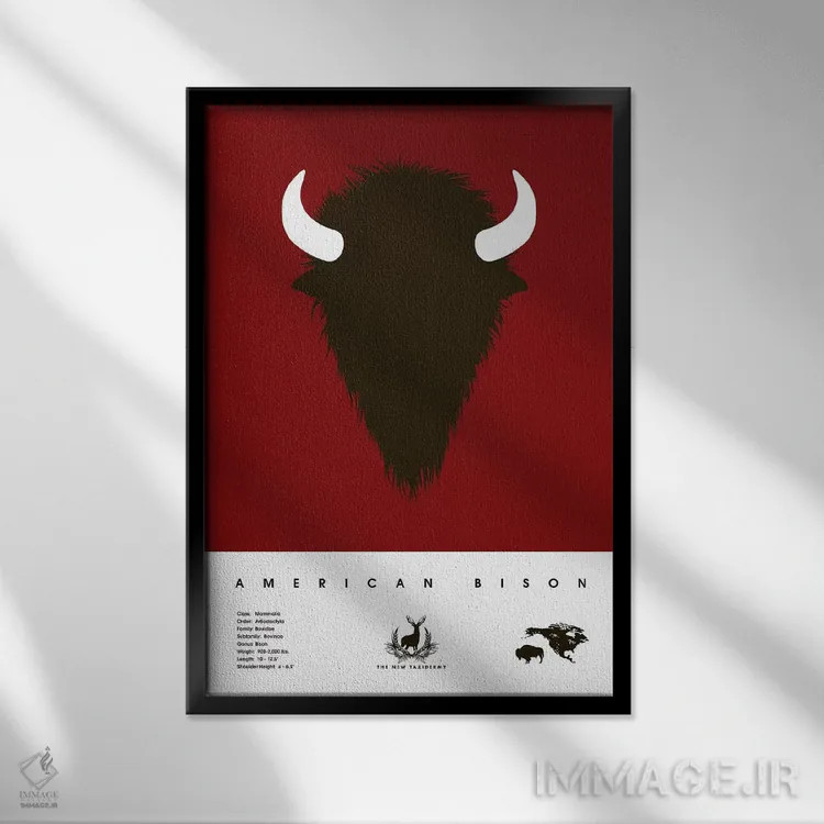 تابلو دکوراتیو بایسون آمریکایی اثر طراحی ۲۰۴۶ - نمای قابدار مشکی
