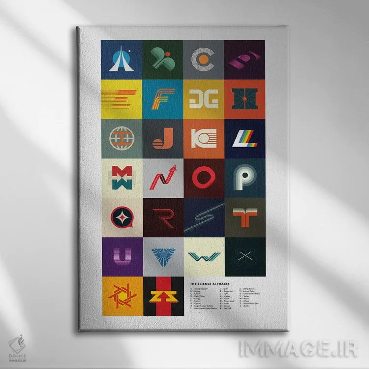 تابلو مدرن الفبای علم اثر طراحی ۲۰۴۶ - نمای روبهرو روی دیوار
