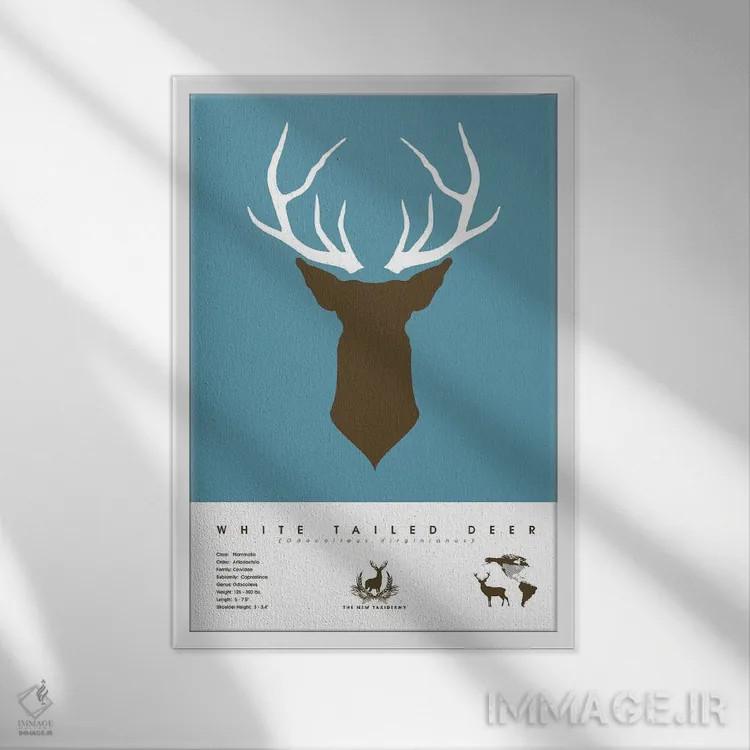 تابلو دکوراتیو گوزن دم سفید اثر طراحی ۲۰۴۶ - نمای قابدار سفید