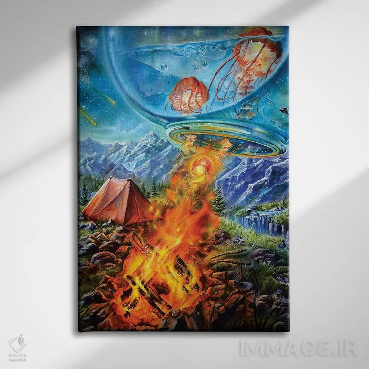 تابلو دکوراتیو سفر کمپینگ اثر درک تورکوت - نمای روبهرو روی دیوار