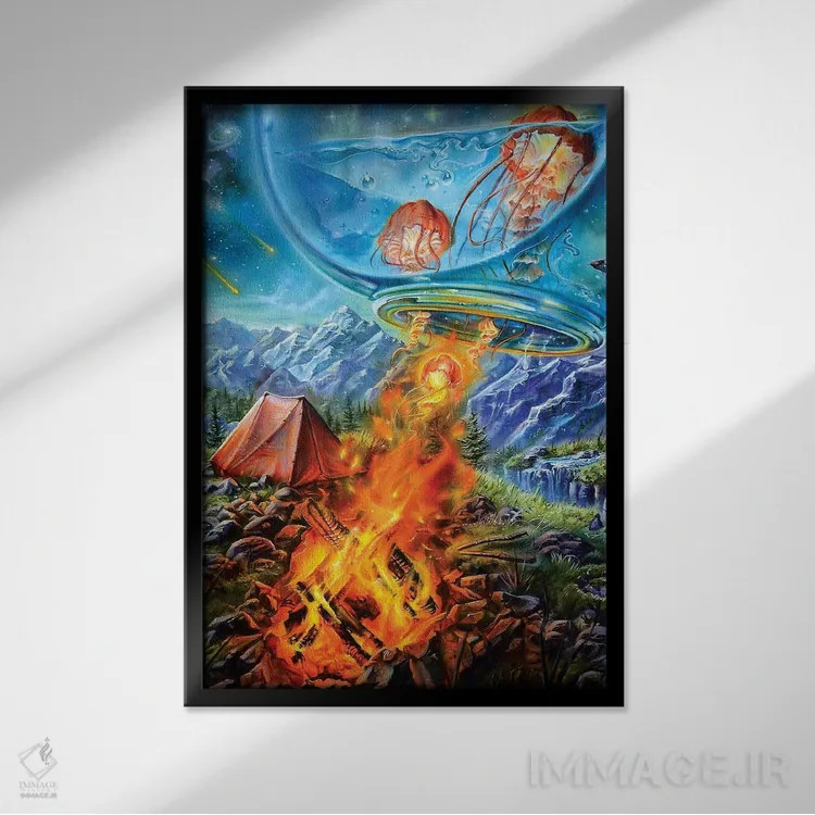 تابلو دکوراتیو سفر کمپینگ اثر درک تورکوت - نمای قابدار مشکی