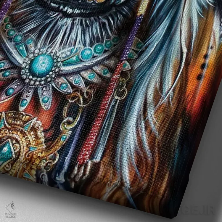 تابلو دکوراتیو زن شکارچی آزتک اثر درک تورکوت - نمای نزدیک بافت بوم