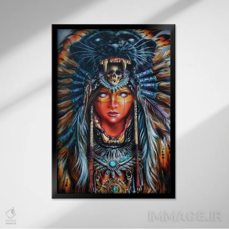 تابلو دکوراتیو زن شکارچی آزتک اثر درک تورکوت - نمای قابدار مشکی
