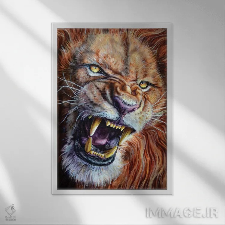 تابلو دکوراتیو شیر اثر درک تورکوت - نمای قابدار سفید