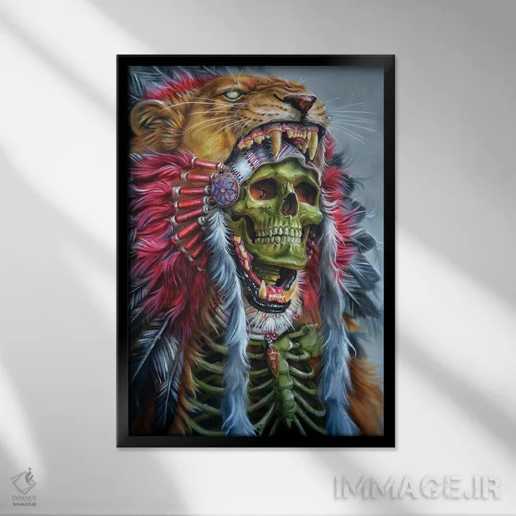 تابلو دکوراتیو شیر جنگجو اثر درک تورکوت - نمای قابدار مشکی