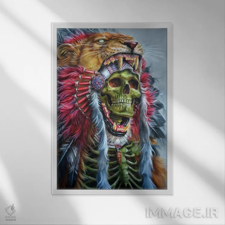 تابلو دکوراتیو شیر جنگجو اثر درک تورکوت - نمای قابدار سفید