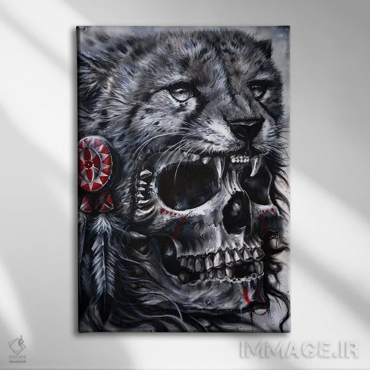 تابلو دکوراتیو لئوپارد جمجمه دار اثر درک تورکوت - نمای روبهرو روی دیوار