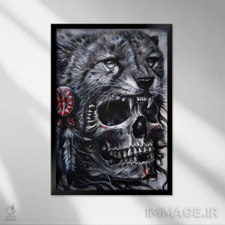 تابلو دکوراتیو لئوپارد جمجمه دار اثر درک تورکوت - نمای قابدار مشکی