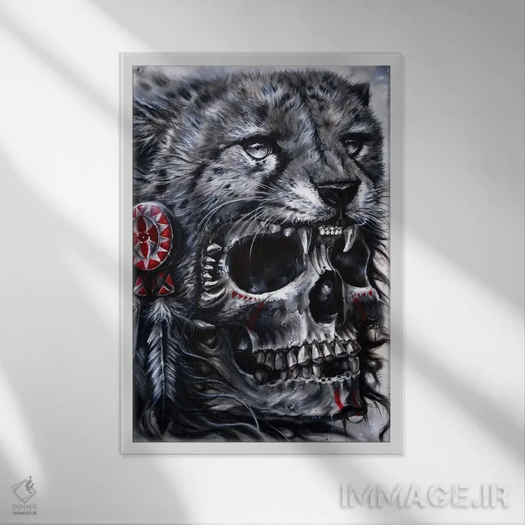 تابلو دکوراتیو لئوپارد جمجمه دار اثر درک تورکوت - نمای قابدار سفید