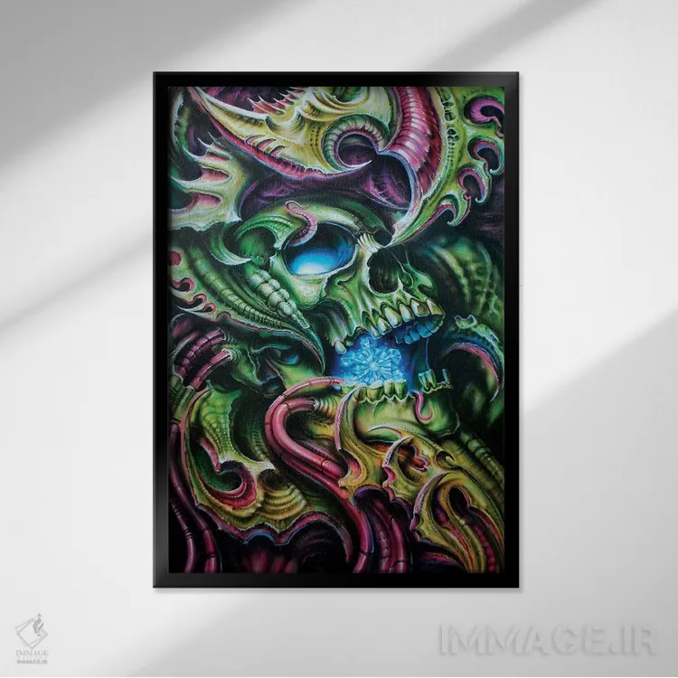 تابلو دکوراتیو ماشین برف ساز زیستی اثر درک تورکوت - نمای قابدار مشکی