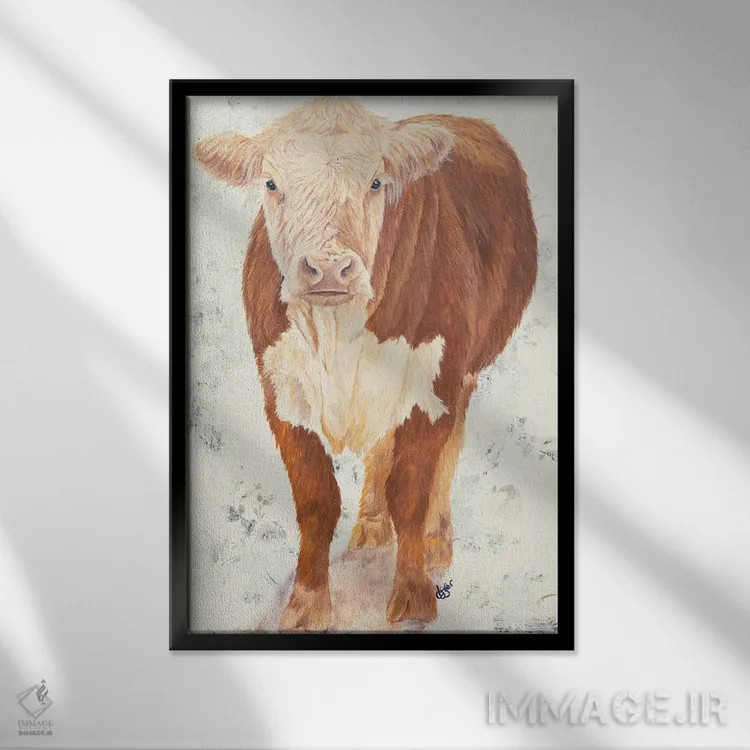 تابلو مدرن گاو مولی موو اثر دایان فیفر - نمای قابدار مشکی