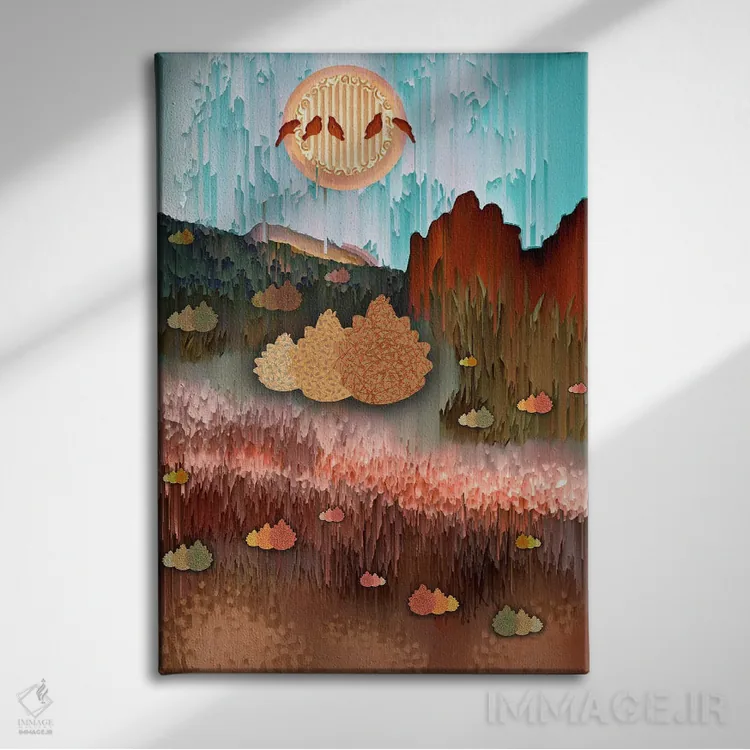 تابلو انتزاعی بیابان انتزاعی اثر دارلا فرارا - نمای روبهرو روی دیوار