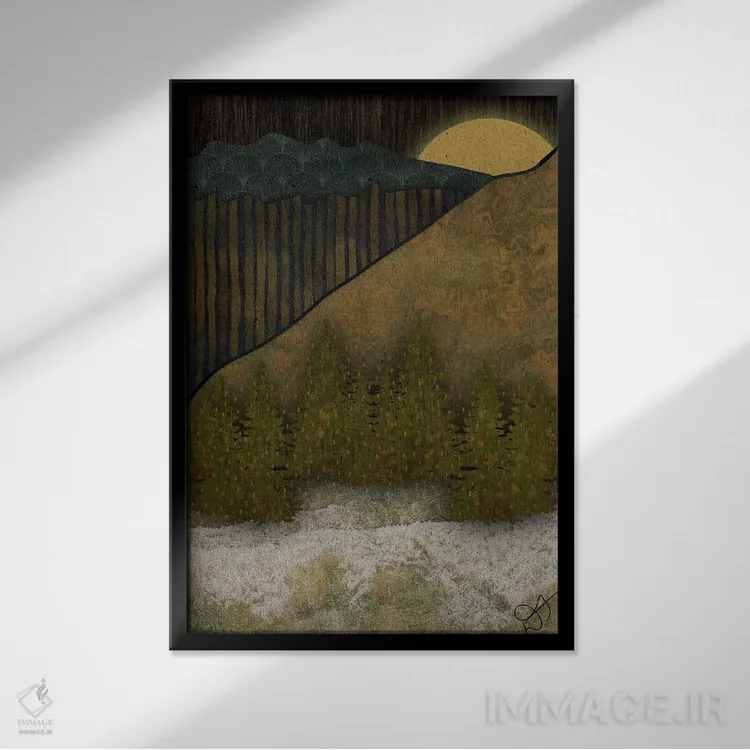 تابلو انتزاعی کوه تیره اثر دارلا فرارا - نمای قابدار مشکی