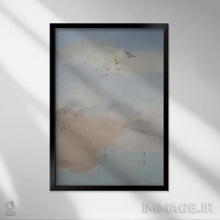 تابلو انتزاعی ساحل کوهستانی اثر دارلا فرارا - نمای قابدار مشکی