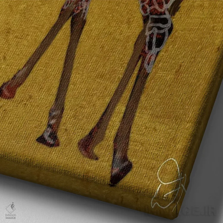 تابلو دکوراتیو زرافه در نور ماه اثر دارلا فرارا - نمای نزدیک بافت بوم