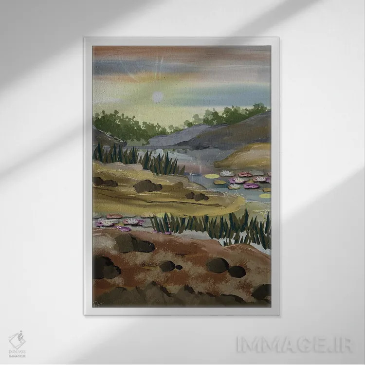 تابلو دکوراتیو خورشید بر فراز رودخانه اثر دارلا فرارا - نمای قابدار سفید