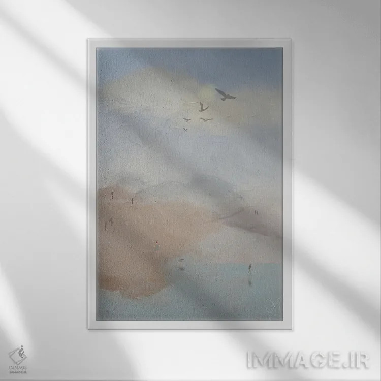 تابلو انتزاعی ساحل کوهستانی اثر دارلا فرارا - نمای قابدار سفید
