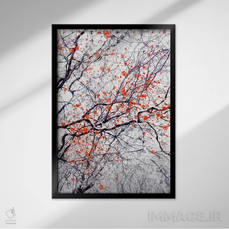 تابلو دکوراتیو درخت شکوفه آتشین ۲ اثر دوریت فوگ - نمای قابدار مشکی