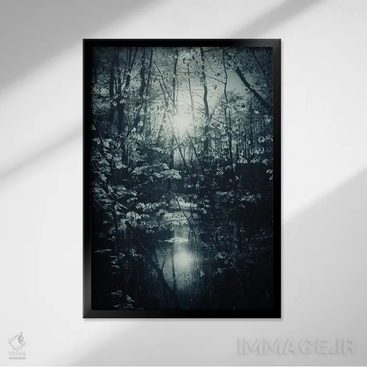 تابلو دکوراتیو دریاچه و درختان عاشقانه در بهار اثر دوریت فوگ - نمای قابدار مشکی