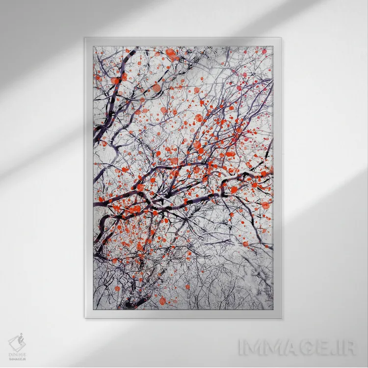 تابلو دکوراتیو درخت شکوفه آتشین ۲ اثر دوریت فوگ - نمای قابدار سفید