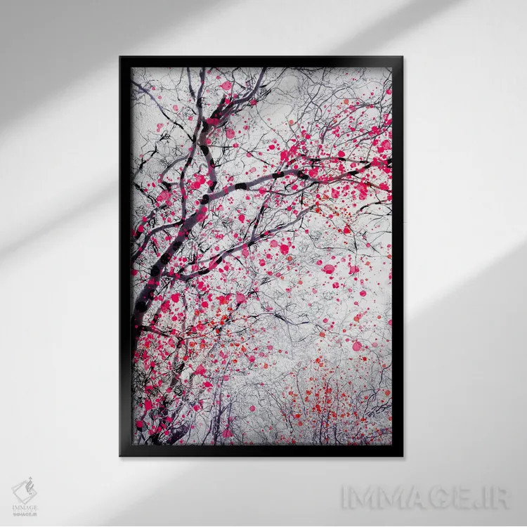 تابلو دکوراتیو درخت شکوفه آتشین ۳ اثر دوریت فوگ - نمای قابدار مشکی