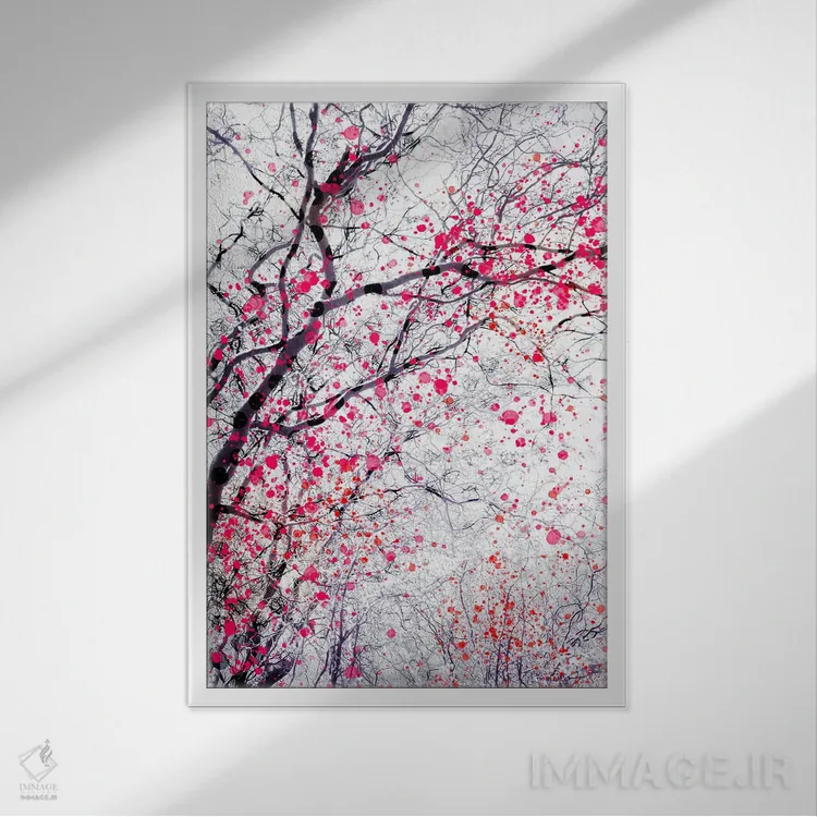 تابلو دکوراتیو درخت شکوفه آتشین ۳ اثر دوریت فوگ - نمای قابدار سفید