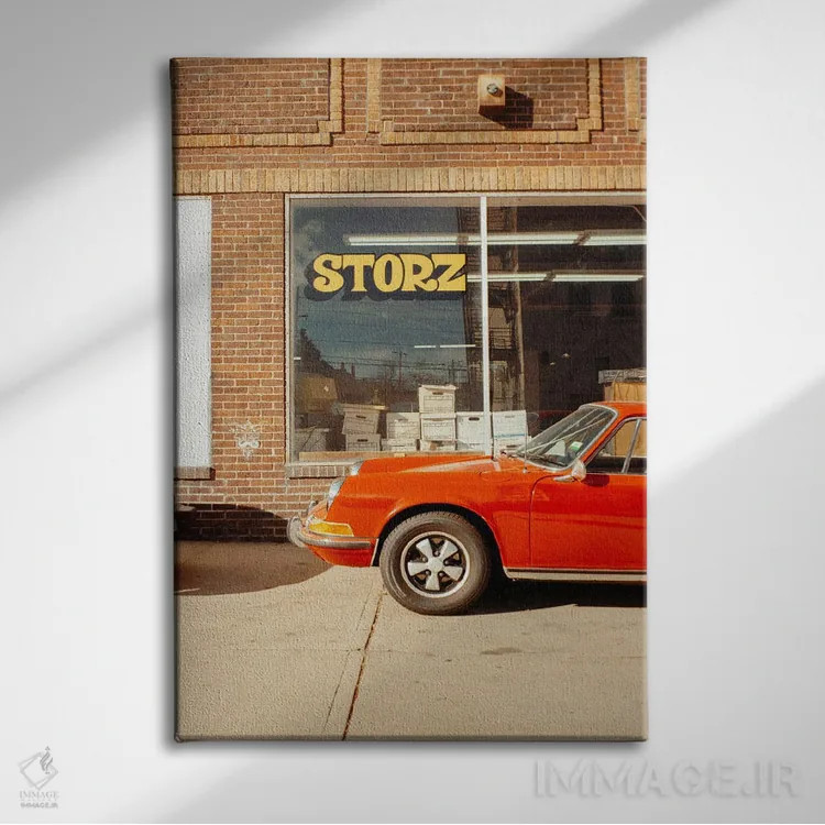 تابلو دکوراتیو پورشه وینتیج قرمز اثر دنیل گارسیا - نمای روبهرو روی دیوار