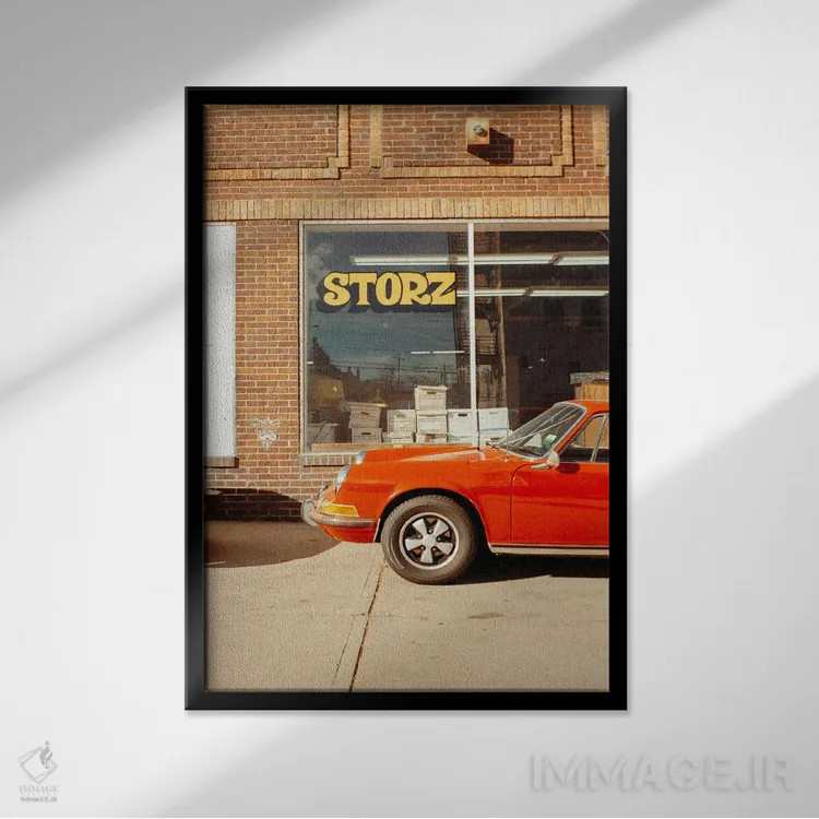 تابلو دکوراتیو پورشه وینتیج قرمز اثر دنیل گارسیا - نمای قابدار مشکی