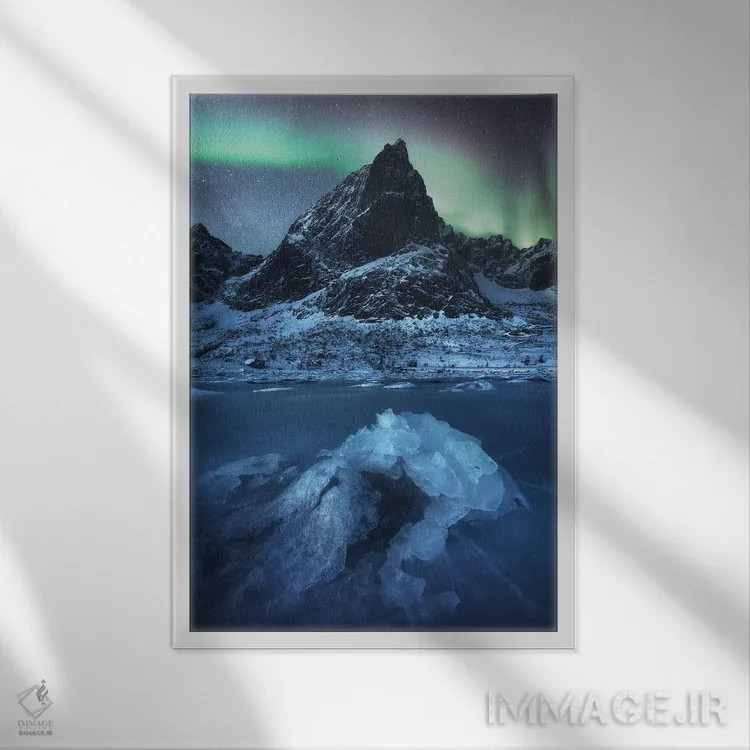 تابلو دکوراتیو شفق قطبی در جزایر لوفوتن اثر دنیل گاستاگر - نمای قابدار سفید