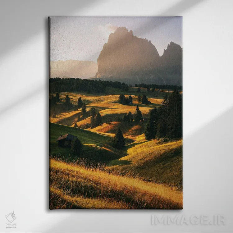 تابلو دکوراتیو صبح تابستانی طلایی در آلپه دی سوییسی اثر دنیل گاستاگر - نمای روبهرو روی دیوار