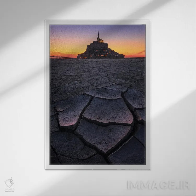 تابلو دکوراتیو غروب در لو مون سن میشل اثر دنیل گاستاگر - نمای قابدار سفید