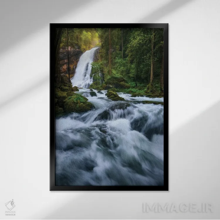 تابلو دکوراتیو آبشار نماباور در اتریش اثر دنیل گاستاگر - نمای قابدار مشکی