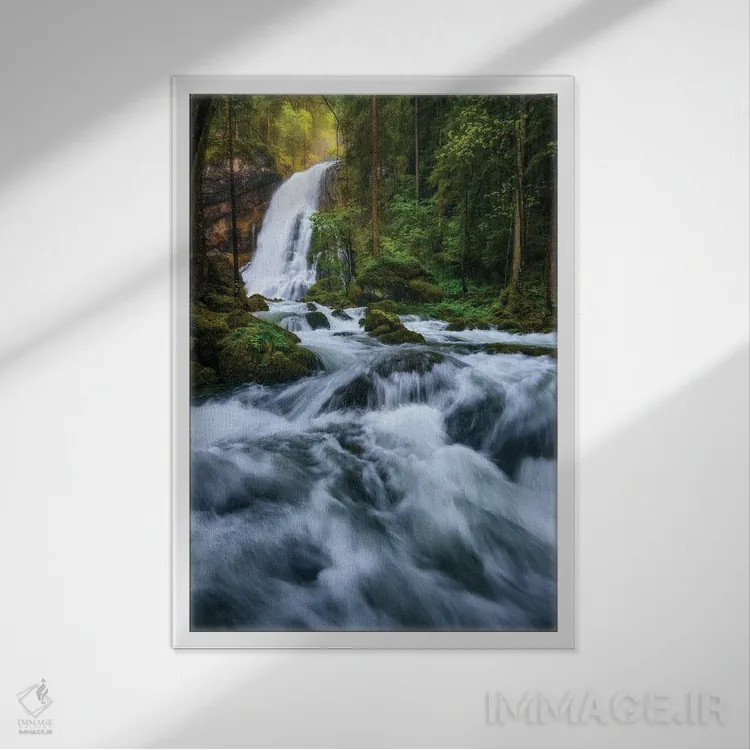 تابلو دکوراتیو آبشار نماباور در اتریش اثر دنیل گاستاگر - نمای قابدار سفید