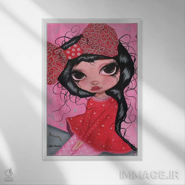 تابلو دکوراتیو زیبا در لباس صورتی اثر داتی گلیسون - نمای قابدار سفید