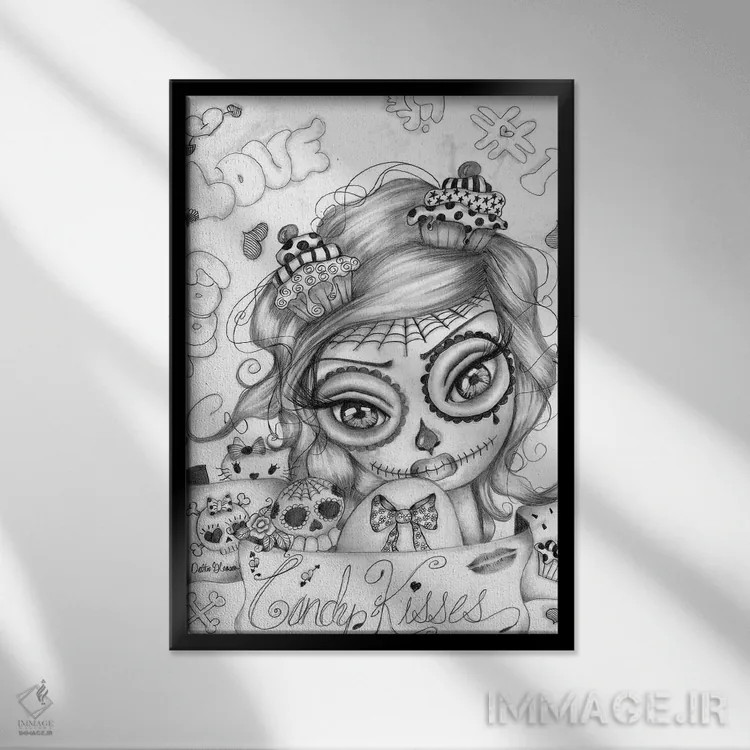 تابلو دکوراتیو بوسه های آب نباتی اثر داتی گلیسون - نمای قابدار مشکی