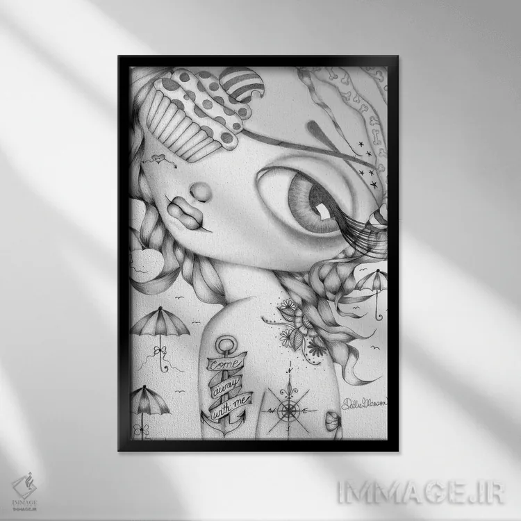 تابلو دکوراتیو با من بیا اثر داتی گلیسون - نمای قابدار مشکی
