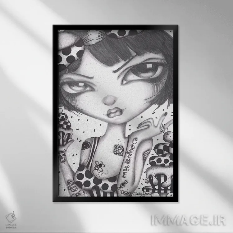 تابلو دکوراتیو کلر کیک فنجانی اثر داتی گلیسون - نمای قابدار مشکی