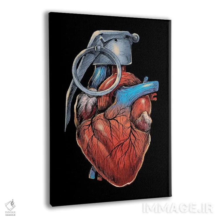 تابلو دکوراتیو نارنجک قلبی اثر دیجیتال کاربین - نمای پرسپکتیو محصول