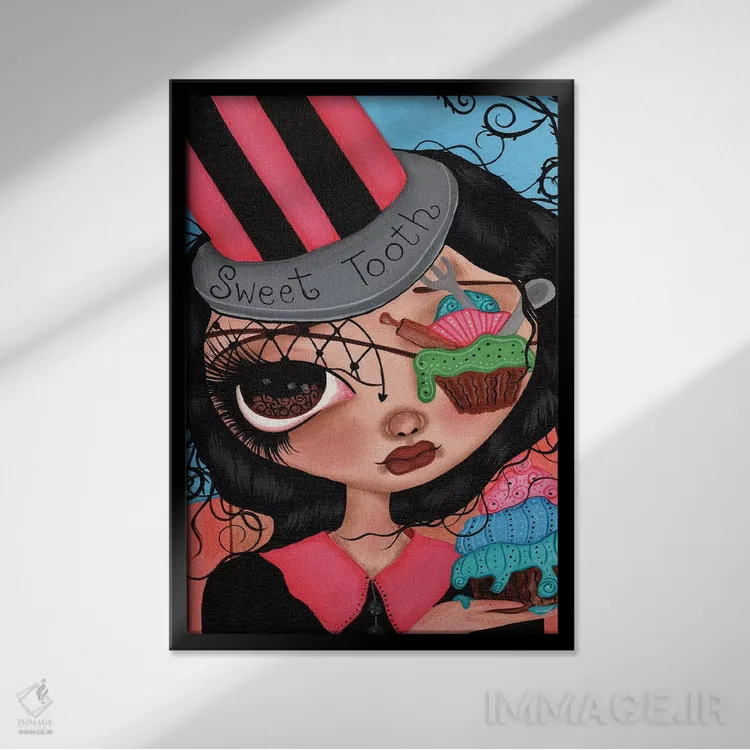 تابلو دکوراتیو کاپ کیک دوست دارم اثر داتی گلیسون - نمای قابدار مشکی