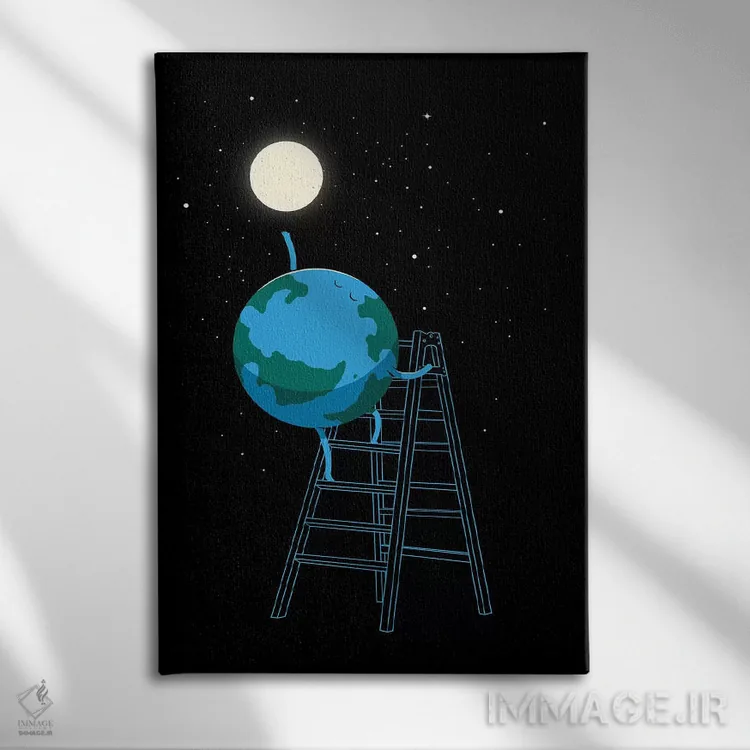 تابلو دکوراتیو به ماه برس اثر دیجیتال کاربین - نمای روبهرو روی دیوار