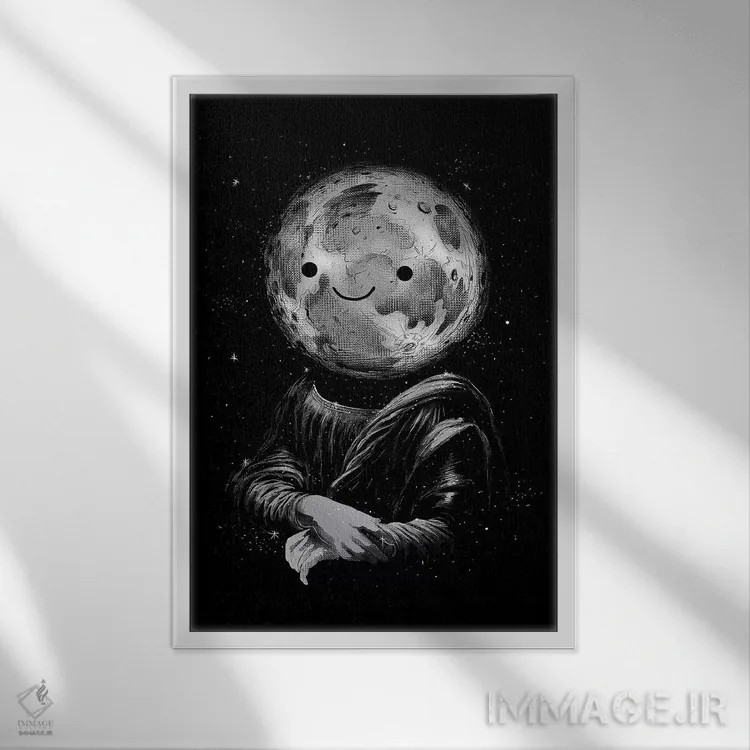 تابلو دکوراتیو مون لیزا اثر دیجیتال کاربین - نمای قابدار سفید